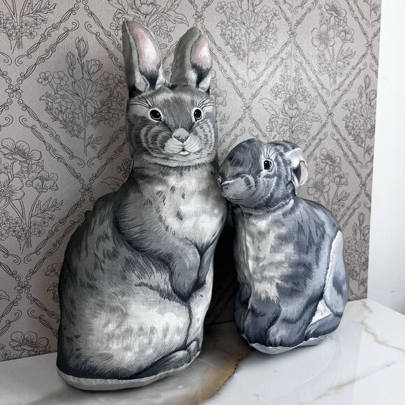 Vintage Rabbit Bunny Conejo Plush Pillows Set of 2 Cottagecore Decor - Picture 10 of 13